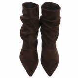 Bottines marron en suédine à plis élégants et talon-Selise  SOLD OUT_