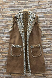 Gilet femme caramel marron à Imprimé léopard et doublure douce_