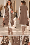 Gilet femme caramel marron à Imprimé léopard et doublure douce_