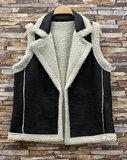 Luxe zwarte bodywarmer met teddy afwerking_