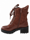 Bruine chunky enkellaarzen met hak en veter Jamilla._
