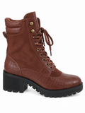 Bruine chunky enkellaarzen met hak en veter Jamilla._