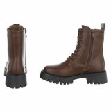 Bruine chunky enkellaarzen met hak en veters-Delicia_