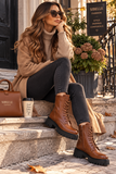Bottines camel chunky à talon et lacets-Delicia_