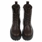 Bottines marron foncées chunky à talon et lacets-Delicia_
