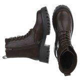 Bottines marron foncées chunky à talon et lacets-Delicia_