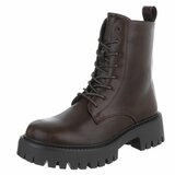 Bottines marron foncées chunky à talon et lacets-Delicia_