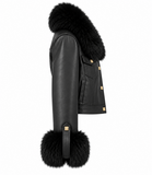 Luxe zwarte leatherlook jas met zwarte bontkraag_