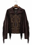 Luxe bruine suède jas met franjes en studs_