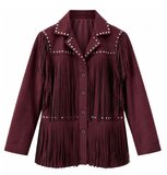 Bordeaux suède jas met franjes en studs_