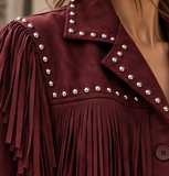Bordeaux suède jas met franjes en studs_