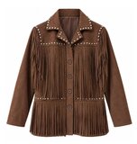 Bruine suède jas met franjes en studs_
