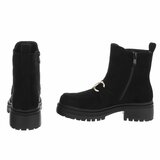 Bottines noires en suède à talon chunky et boucle-Lindi_
