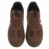 Bruine sneakers met gouden strepen en chunky zool-Darlina_
