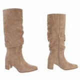 Kaki suède slouchy laarzen met hak-Marlena_