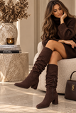 Bruine suède slouchy laarzen met hak-Marlena  _
