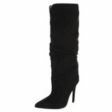 Cuissardes noires en suédine à tige plissée et talon aiguille-Laurana_