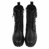 Zwarte veterboots met rits en profielzool-Yentl_