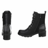 Zwarte veterboots met rits en profielzool-Yentl_