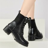 Zwarte veterboots met rits en profielzool-Yentl_