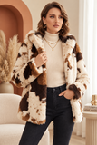 Bruine en crème faux fur jas met capuchon_