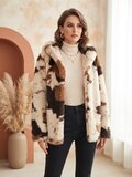 Bruine en crème faux fur jas met capuchon_