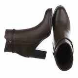 Bottines marron foncé à talon avec détail doré-Martina_