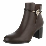 Bottines marron foncé à talon avec détail doré-Martina_