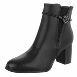 Zwarte enkellaarzen met hak en goudkleurig detail-Martina_