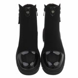 Bottines noires avec détail léopard rouge-Miki_