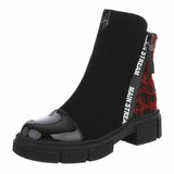 Bottines noires avec détail léopard rouge-Miki_