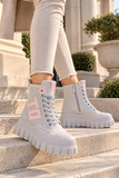 Grijze chunky veterboots met strassdetails-Irena   TEMPORARY SOLD OUT_