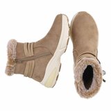 Kaki winter boots met taupe faux fur en hartdetail_
