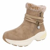 Kaki winter boots met taupe faux fur en hartdetail_