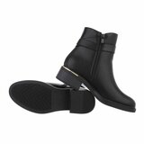 Zwarte enkellaarsjes met goudkleurig gespdetail-Dorine_