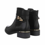 Zwarte enkellaarsjes met goudkleurig gespdetail-Dorine_