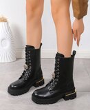 Zwarte veterboots met chunky zool en strass-Yola_