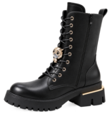 Zwarte veterboots met chunky zool en strass-Yola_