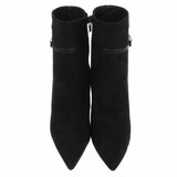 Bottines noires en suède à talon haut et bride élégante-Agnieska_