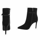 Bottines noires en suède à talon haut et bride élégante-Agnieska_