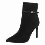 Bottines noires en suède à talon haut et bride élégante-Agnieska_