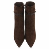 Bruine suede enkellaarsjes met elegante hak en riempje-Agnieska_