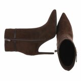 Bruine suede enkellaarsjes met elegante hak en riempje-Agnieska_