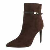 Bruine suede enkellaarsjes met elegante hak en riempje-Agnieska_