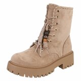 Kaki suède veterboots met grove zool_