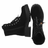 Zwarte suède veterboots met grove zool_
