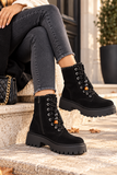 Zwarte suède veterboots met grove zool_