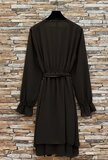 Donkerbruine wikkeljurk met lange mouwen en ruches – Made in Italy_
