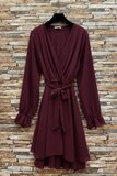 Bordeaux wikkeljurk met lange mouwen en ruches – Made in Italy_