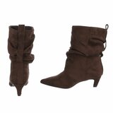 Bottines marron en suédine à plis élégants et talon-Ajola_